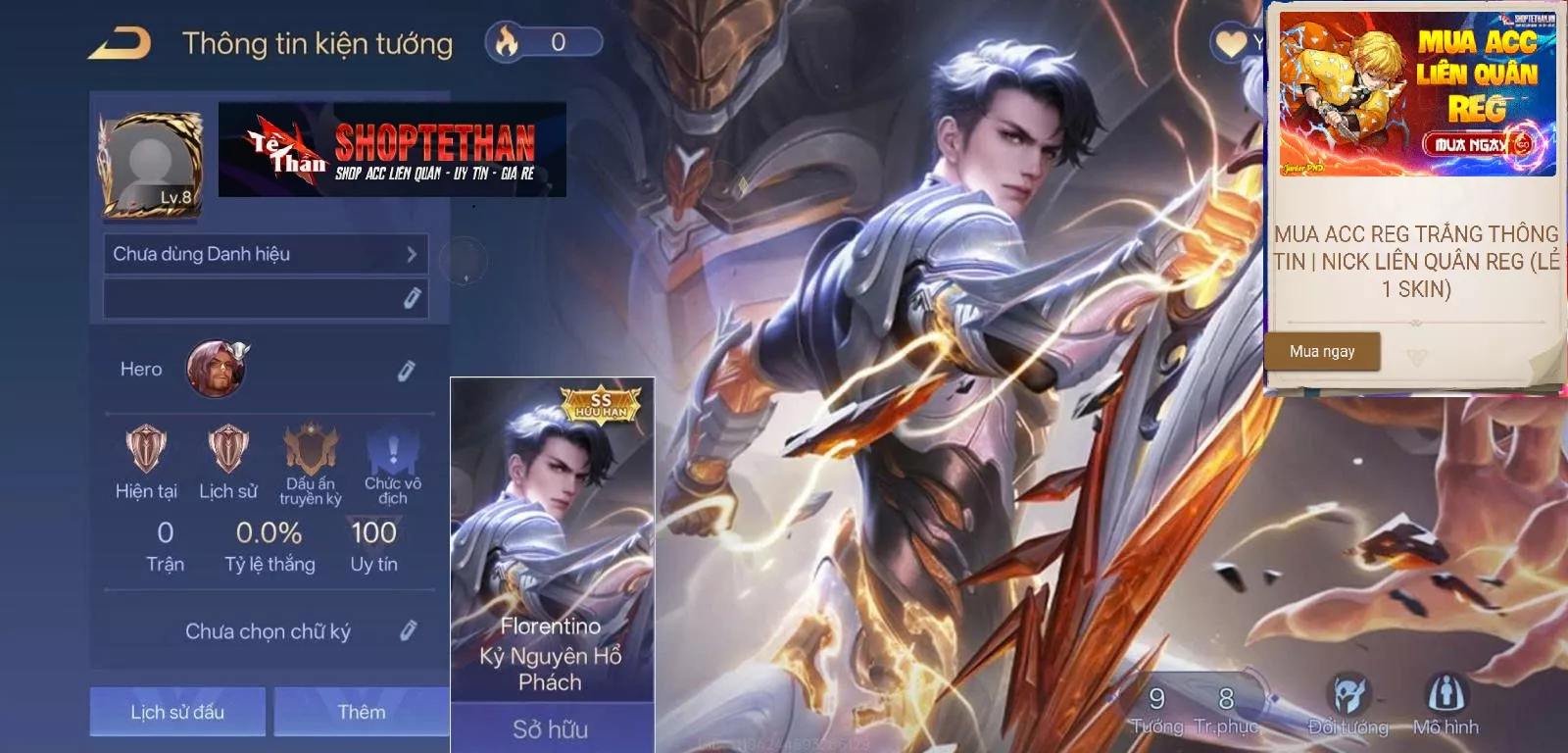 ACC REG: Florentino kỷ nguyên hổ phách, có tướng, free đổi tên, trắng thông tin